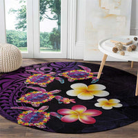 Hawaiian Turtles and Plumeria Round Carpet Polynesian Art Tribal Tattoo Deep Violet Color LT03 - Polynesian Pride