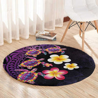 Hawaiian Turtles and Plumeria Round Carpet Polynesian Art Tribal Tattoo Deep Violet Color LT03 - Polynesian Pride