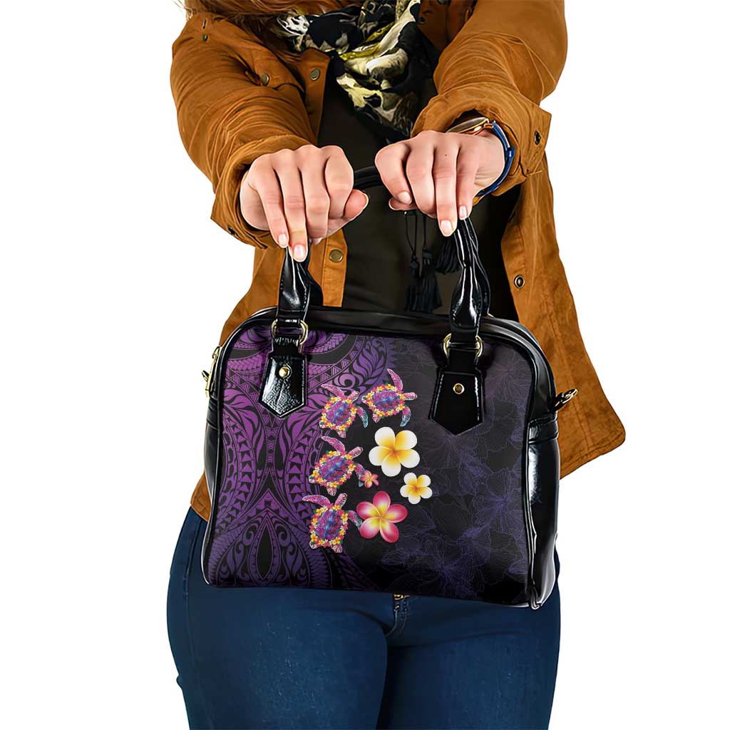 Hawaiian Turtles and Plumeria Shoulder Handbag Polynesian Art Tribal Tattoo Deep Violet Color LT03 One Size Purple - Polynesian Pride