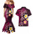 Hawaiian Turtles and Plumeria Couples Matching Mermaid Dress and Hawaiian Shirt Polynesian Art Tribal Tattoo Cerise