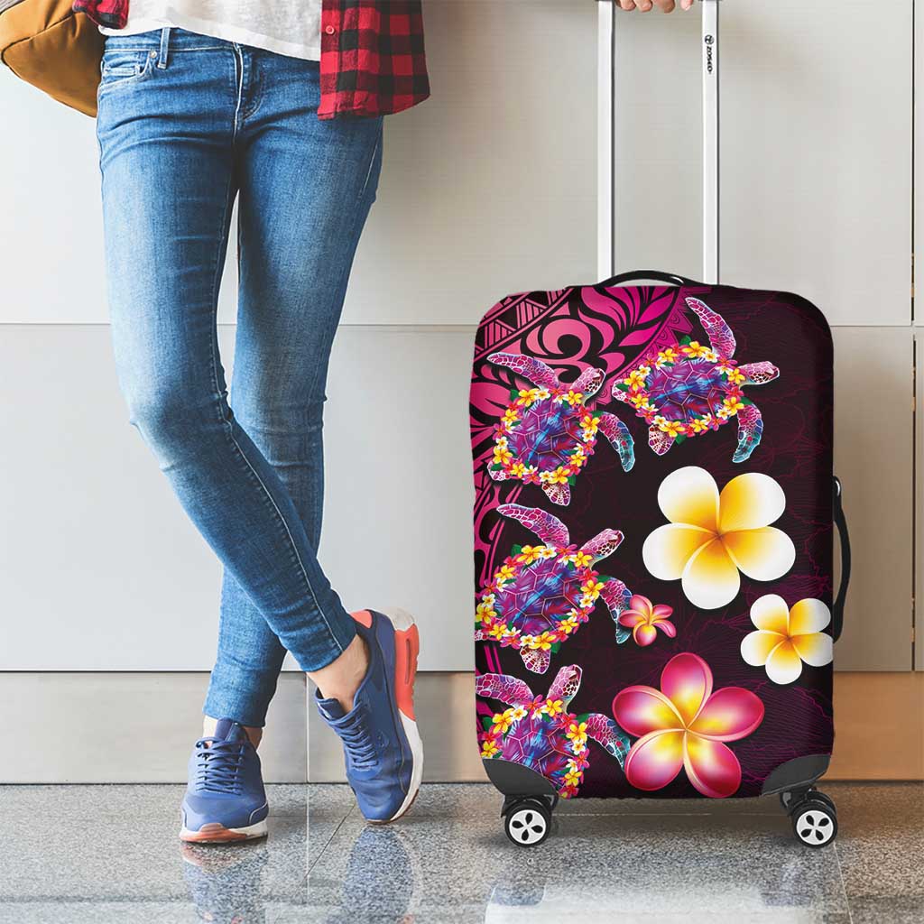 Hawaiian Turtles and Plumeria Luggage Cover Polynesian Art Tribal Tattoo Cerise