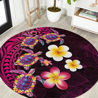 Hawaiian Turtles and Plumeria Round Carpet Polynesian Art Tribal Tattoo Cerise LT03 Pink - Polynesian Pride