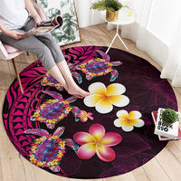 Hawaiian Turtles and Plumeria Round Carpet Polynesian Art Tribal Tattoo Cerise LT03 - Polynesian Pride