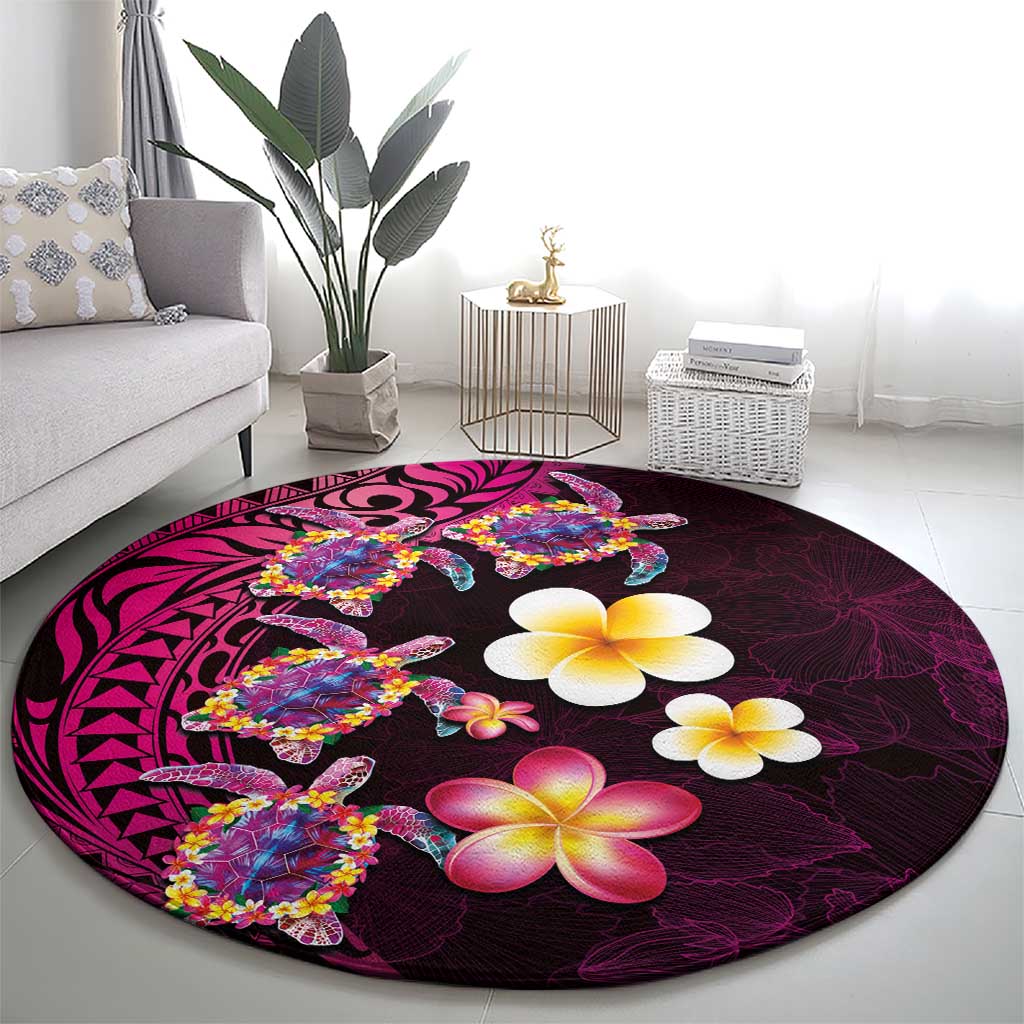 Hawaiian Turtles and Plumeria Round Carpet Polynesian Art Tribal Tattoo Cerise LT03 - Polynesian Pride