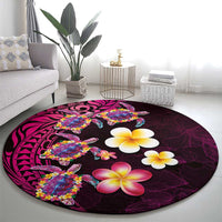 Hawaiian Turtles and Plumeria Round Carpet Polynesian Art Tribal Tattoo Cerise LT03 - Polynesian Pride
