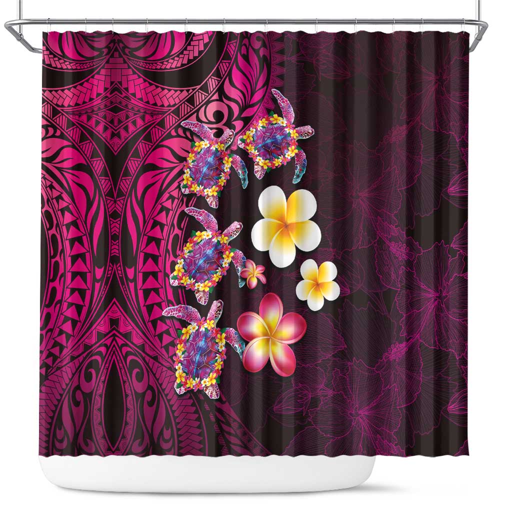 Hawaiian Turtles and Plumeria Shower Curtain Polynesian Art Tribal Tattoo Cerise LT03 Pink - Polynesian Pride