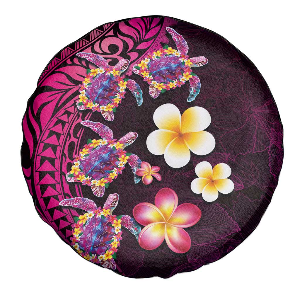 Hawaiian Turtles and Plumeria Spare Tire Cover Polynesian Art Tribal Tattoo Cerise