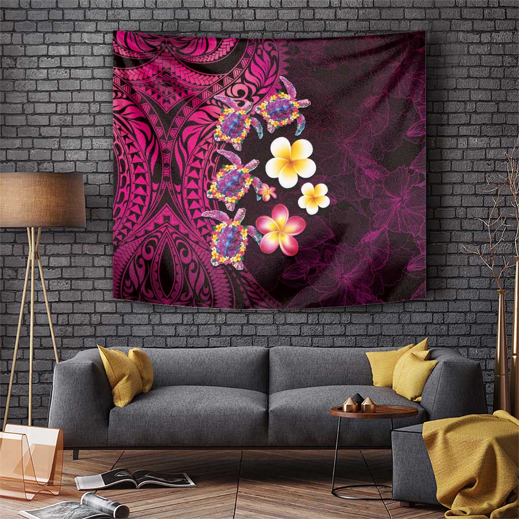 Hawaiian Turtles and Plumeria Tapestry Polynesian Art Tribal Tattoo Cerise LT03 Pink - Polynesian Pride