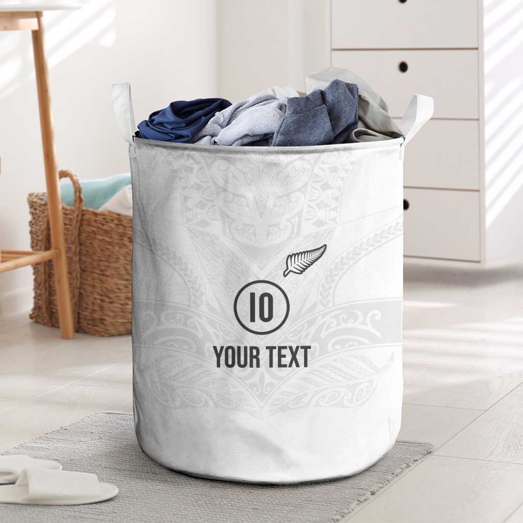 Custom New Zealand Football Laundry Basket The Whites-Sporty T90 Style - Polynesian Pride