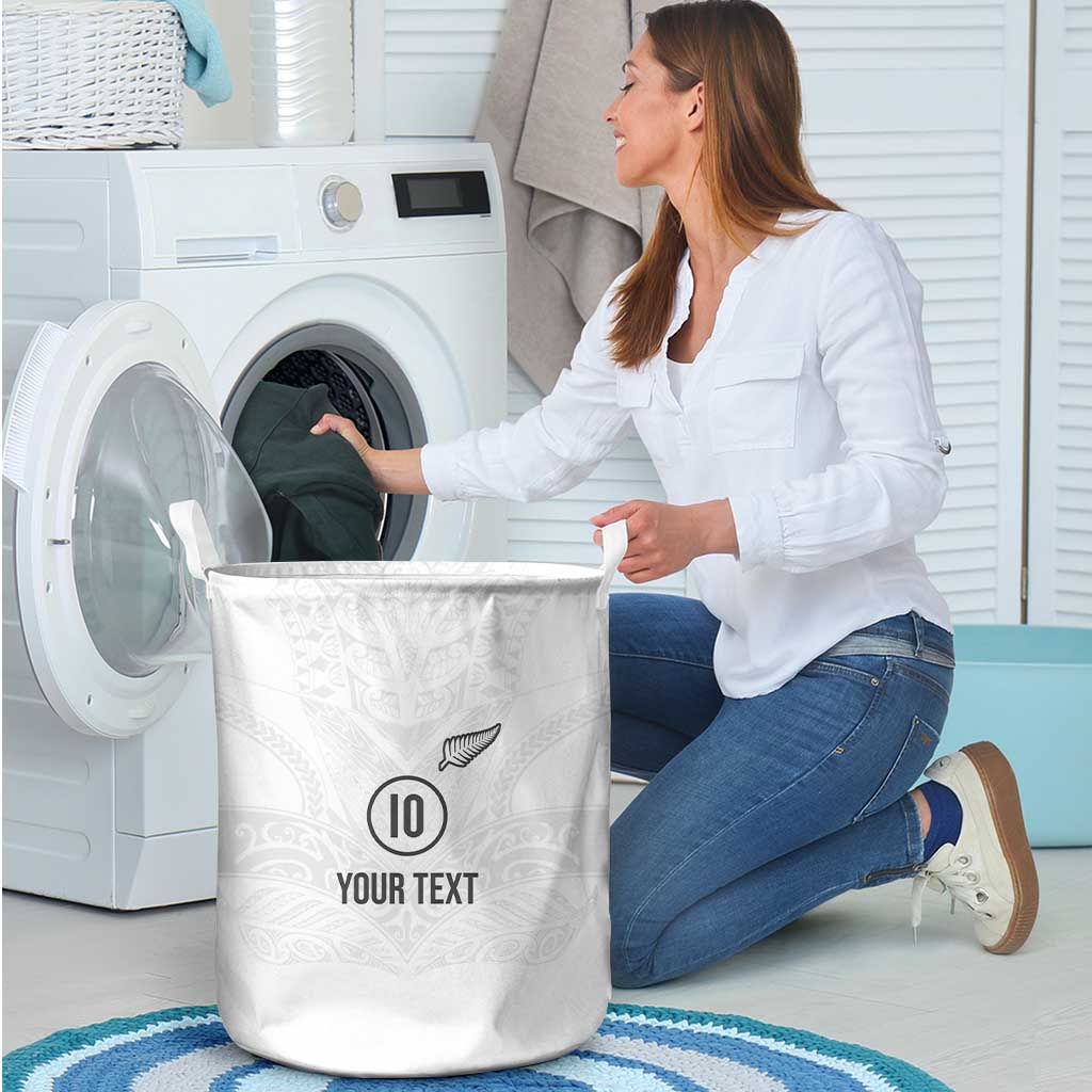 Custom New Zealand Football Laundry Basket The Whites-Sporty T90 Style - Polynesian Pride