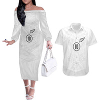 Custom New Zealand Football Couples Matching Off The Shoulder Long Sleeve Dress and Hawaiian Shirt The Whites-Sporty T90 Style - Polynesian Pride