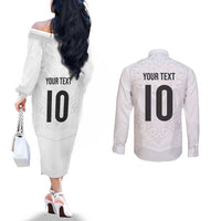 Custom New Zealand Football Couples Matching Off The Shoulder Long Sleeve Dress and Long Sleeve Button Shirt The Whites-Sporty T90 Style - Polynesian Pride