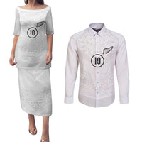 Custom New Zealand Football Couples Matching Puletasi and Long Sleeve Button Shirt The Whites-Sporty T90 Style - Polynesian Pride