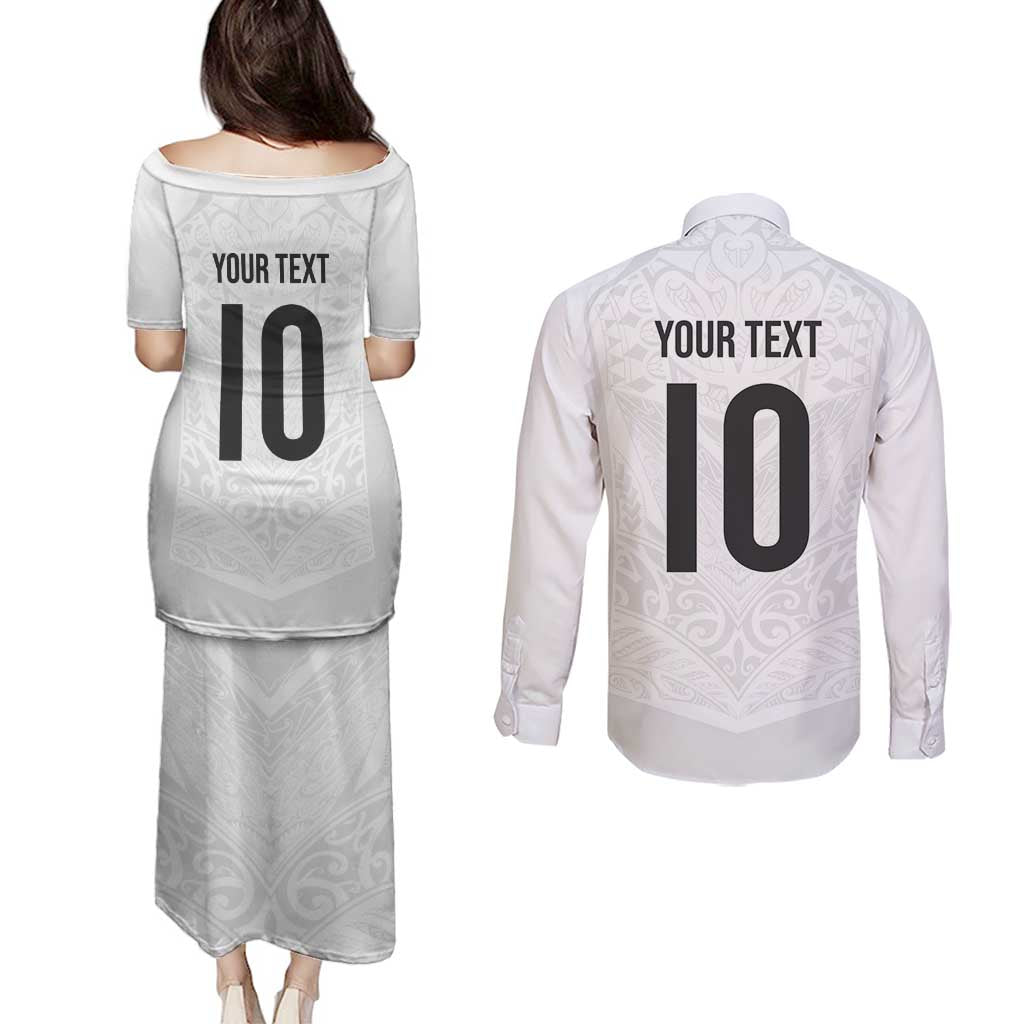 Custom New Zealand Football Couples Matching Puletasi and Long Sleeve Button Shirt The Whites-Sporty T90 Style - Polynesian Pride