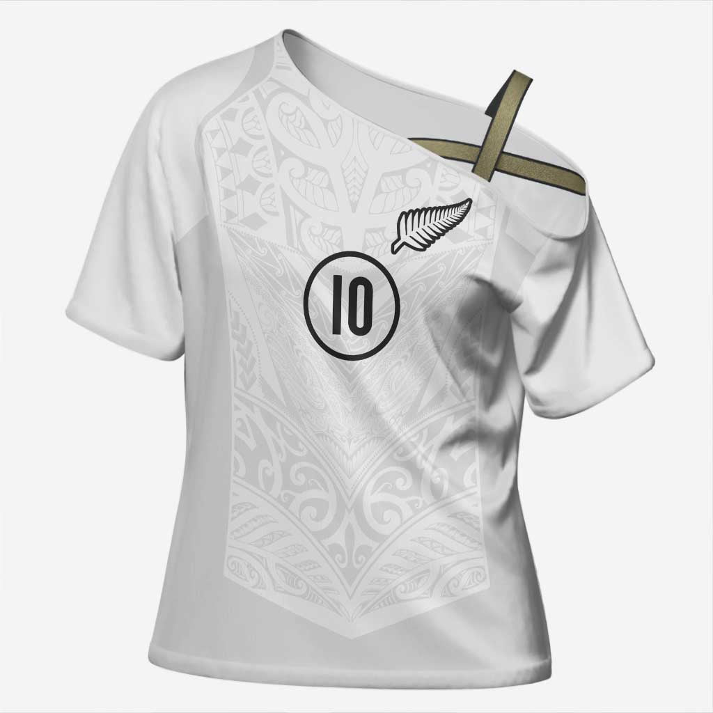 Custom New Zealand Football Cross Shoulder Shirt The Whites-Sporty T90 Style - Polynesian Pride