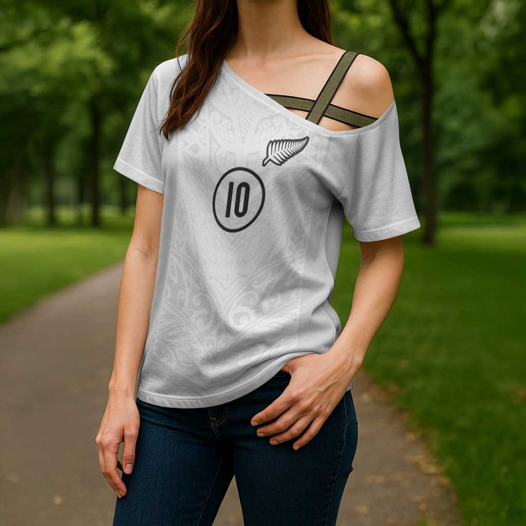 Custom New Zealand Football Cross Shoulder Shirt The Whites-Sporty T90 Style - Polynesian Pride