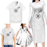 Custom New Zealand Football Family Matching Long Sleeve Bodycon Dress and Hawaiian Shirt The Whites-Sporty T90 Style - Polynesian Pride