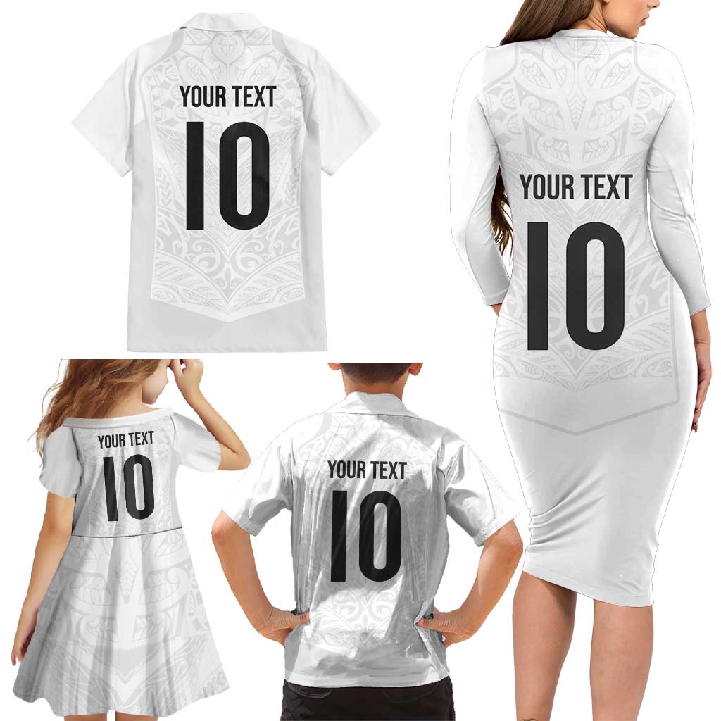 Custom New Zealand Football Family Matching Long Sleeve Bodycon Dress and Hawaiian Shirt The Whites-Sporty T90 Style - Polynesian Pride