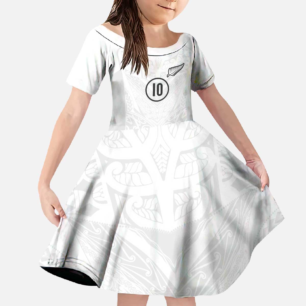 Custom New Zealand Football Family Matching Off The Shoulder Long Sleeve Dress and Hawaiian Shirt The Whites-Sporty T90 Style - Polynesian Pride