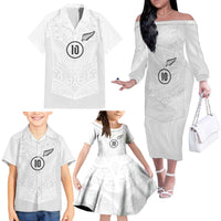 Custom New Zealand Football Family Matching Off The Shoulder Long Sleeve Dress and Hawaiian Shirt The Whites-Sporty T90 Style - Polynesian Pride