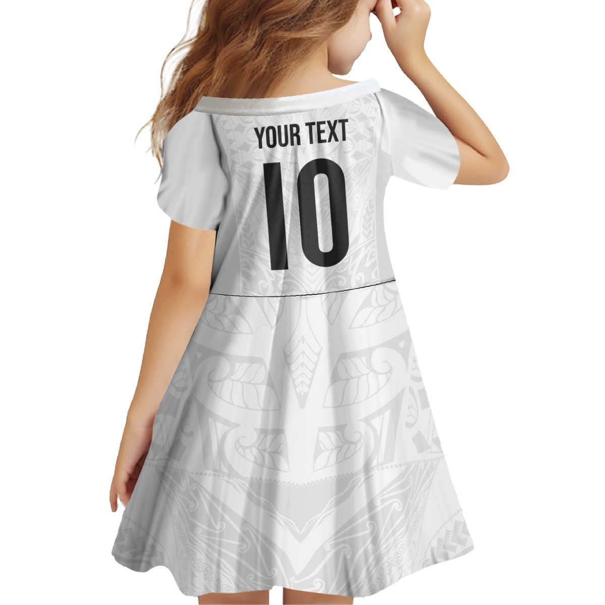 Custom New Zealand Football Kid Short Sleeve Dress The Whites-Sporty T90 Style - Polynesian Pride