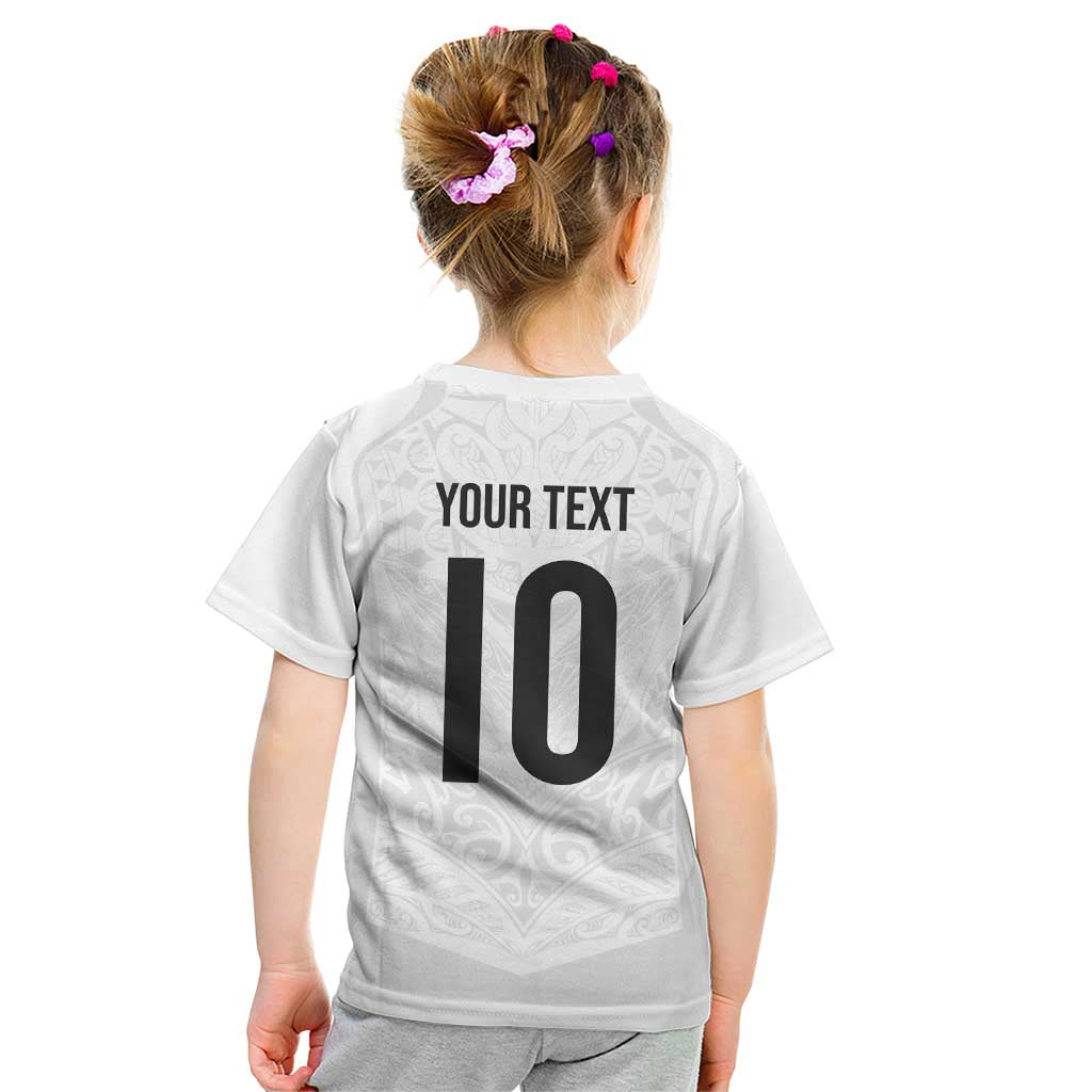 Custom New Zealand Football Kid T Shirt The Whites-Sporty T90 Style - Polynesian Pride