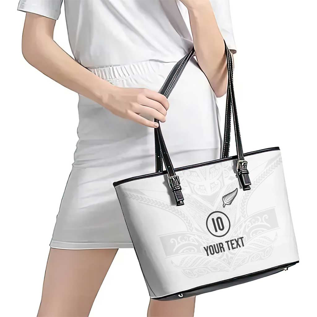 Custom New Zealand Football Leather Tote Bag The Whites-Sporty T90 Style - Polynesian Pride