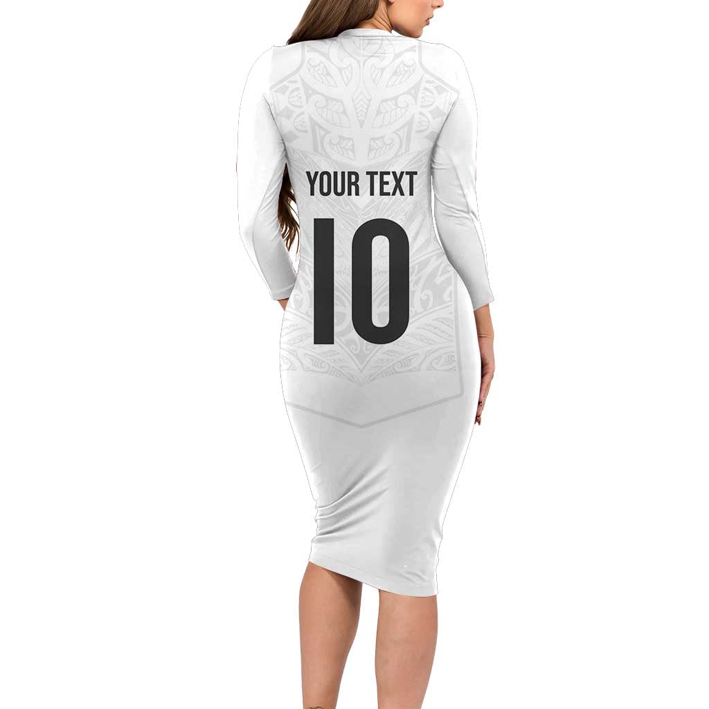 Custom New Zealand Football Long Sleeve Bodycon Dress The Whites-Sporty T90 Style - Polynesian Pride