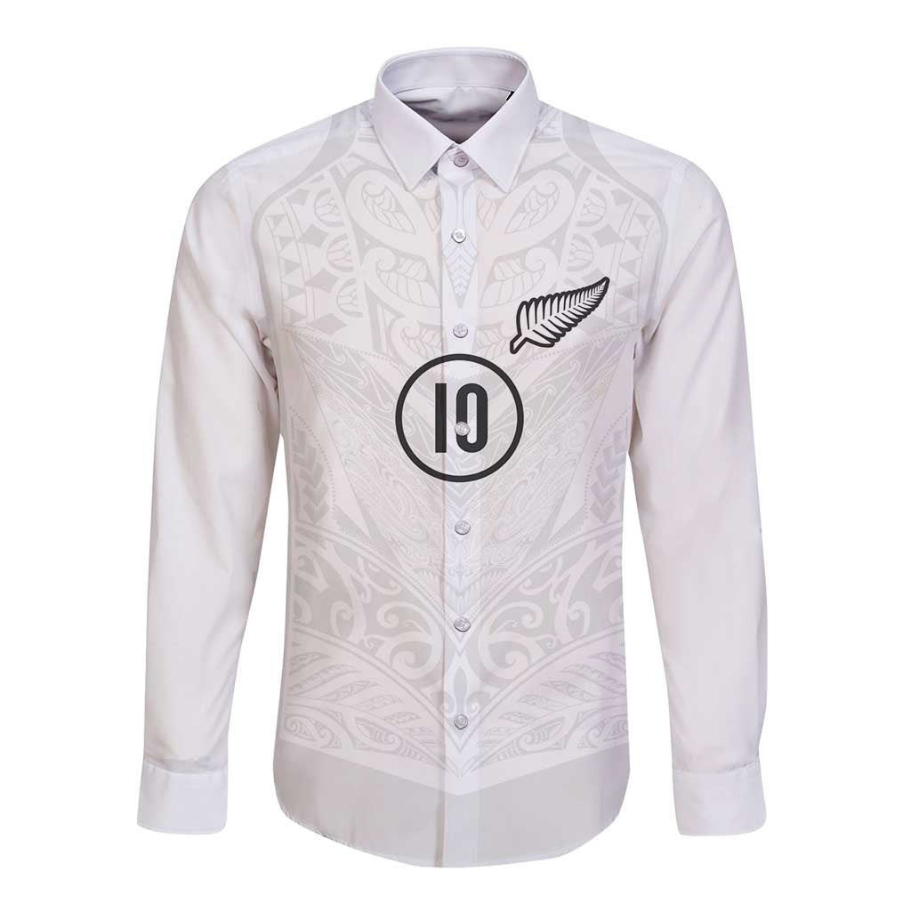 Custom New Zealand Football Long Sleeve Button Shirt The Whites-Sporty T90 Style - Polynesian Pride