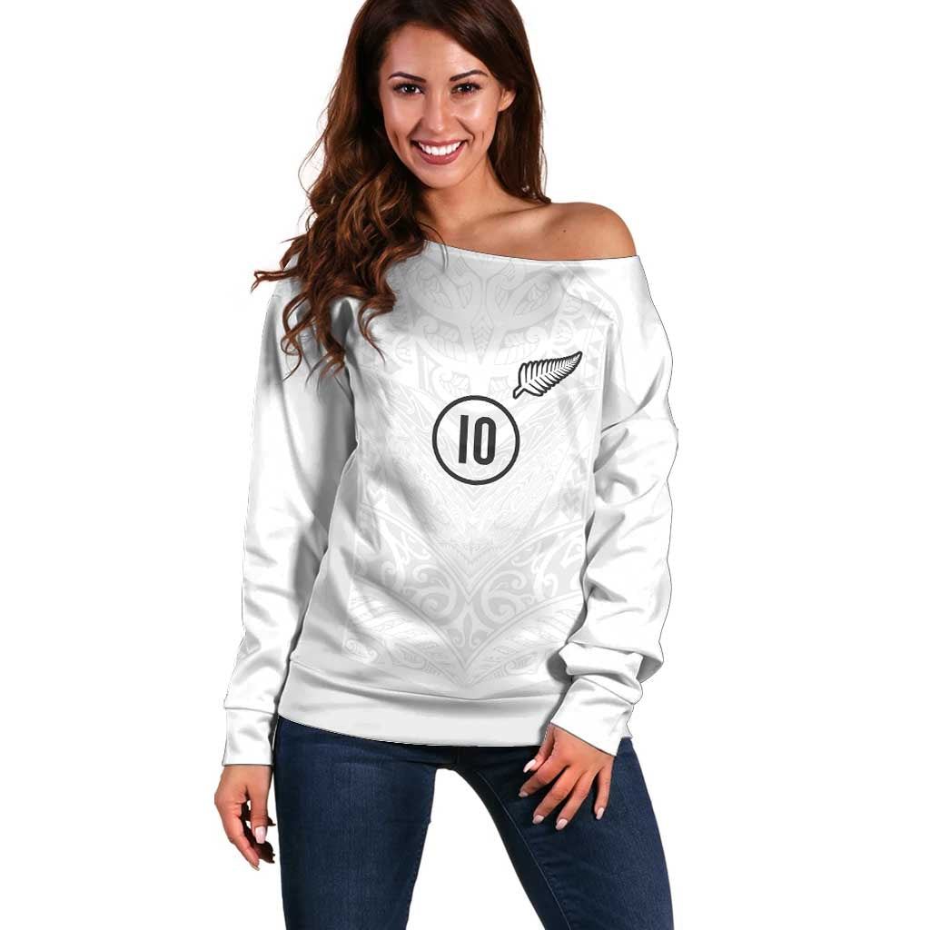 Custom New Zealand Football Off Shoulder Sweater The Whites-Sporty T90 Style - Polynesian Pride