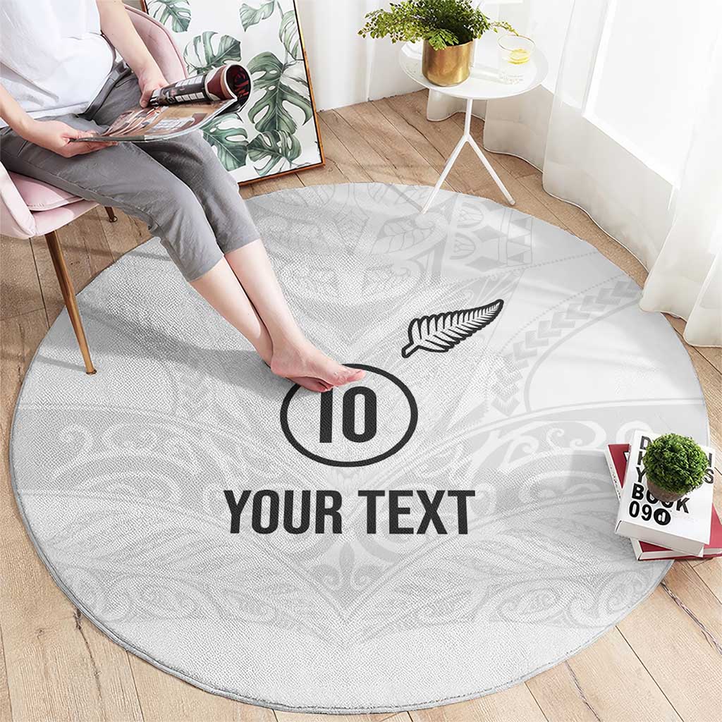 Custom New Zealand Football Round Carpet The Whites-Sporty T90 Style - Polynesian Pride