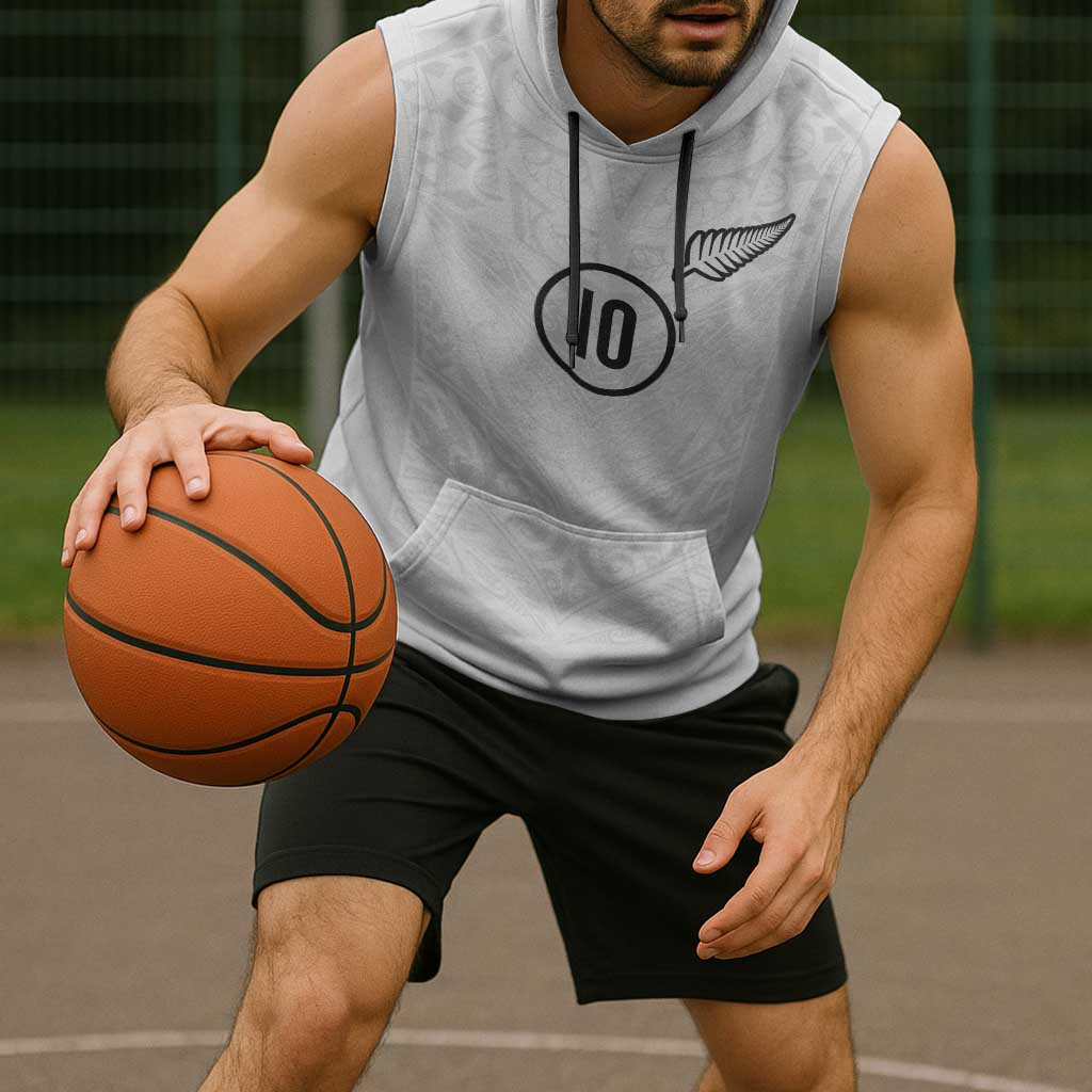 Custom New Zealand Football Sleeveless Hoodie The Whites-Sporty T90 Style - Polynesian Pride