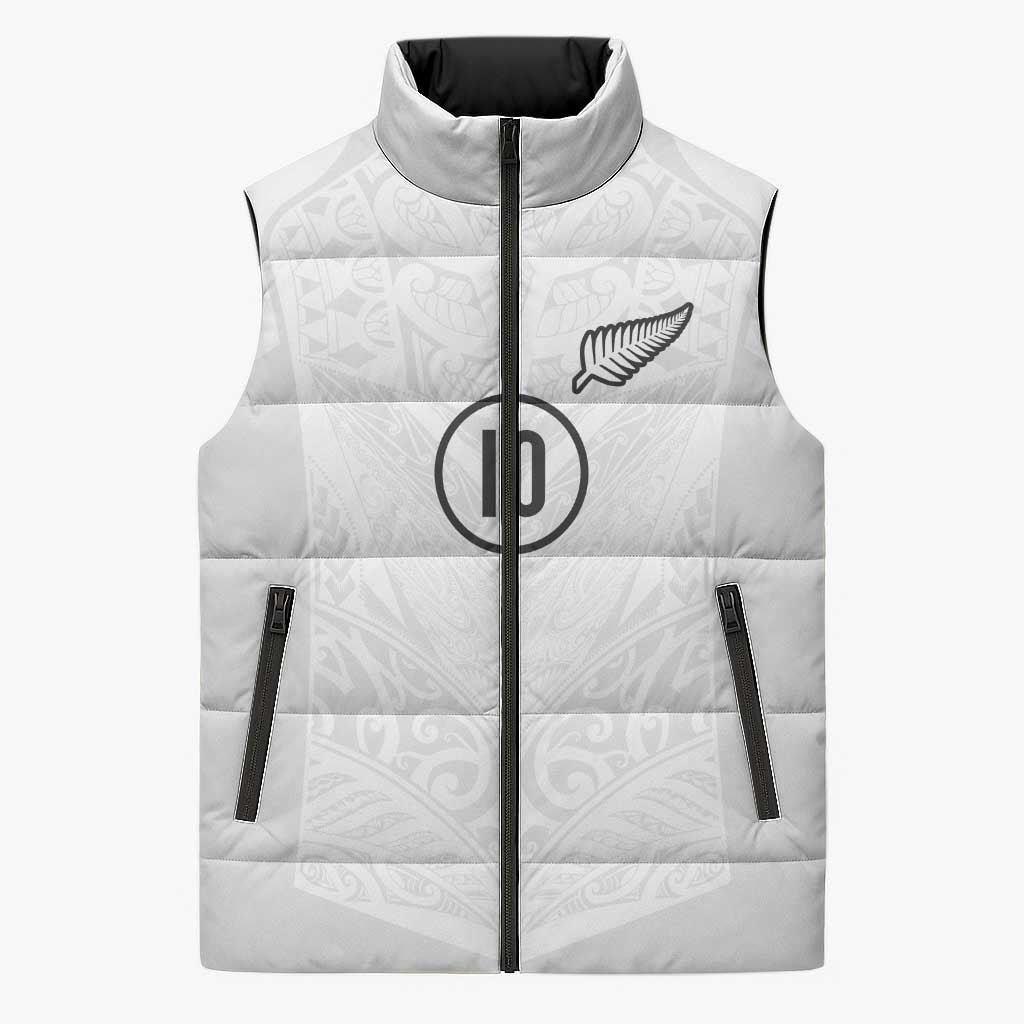 Custom New Zealand Football Sleeveless Puffer Jacket The Whites-Sporty T90 Style - Polynesian Pride