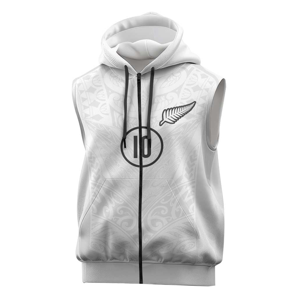 Custom New Zealand Football Sleeveless Zip Hoodie The Whites-Sporty T90 Style - Polynesian Pride