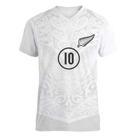 Custom New Zealand Football Women V-Neck T-Shirt The Whites-Sporty T90 Style - Polynesian Pride