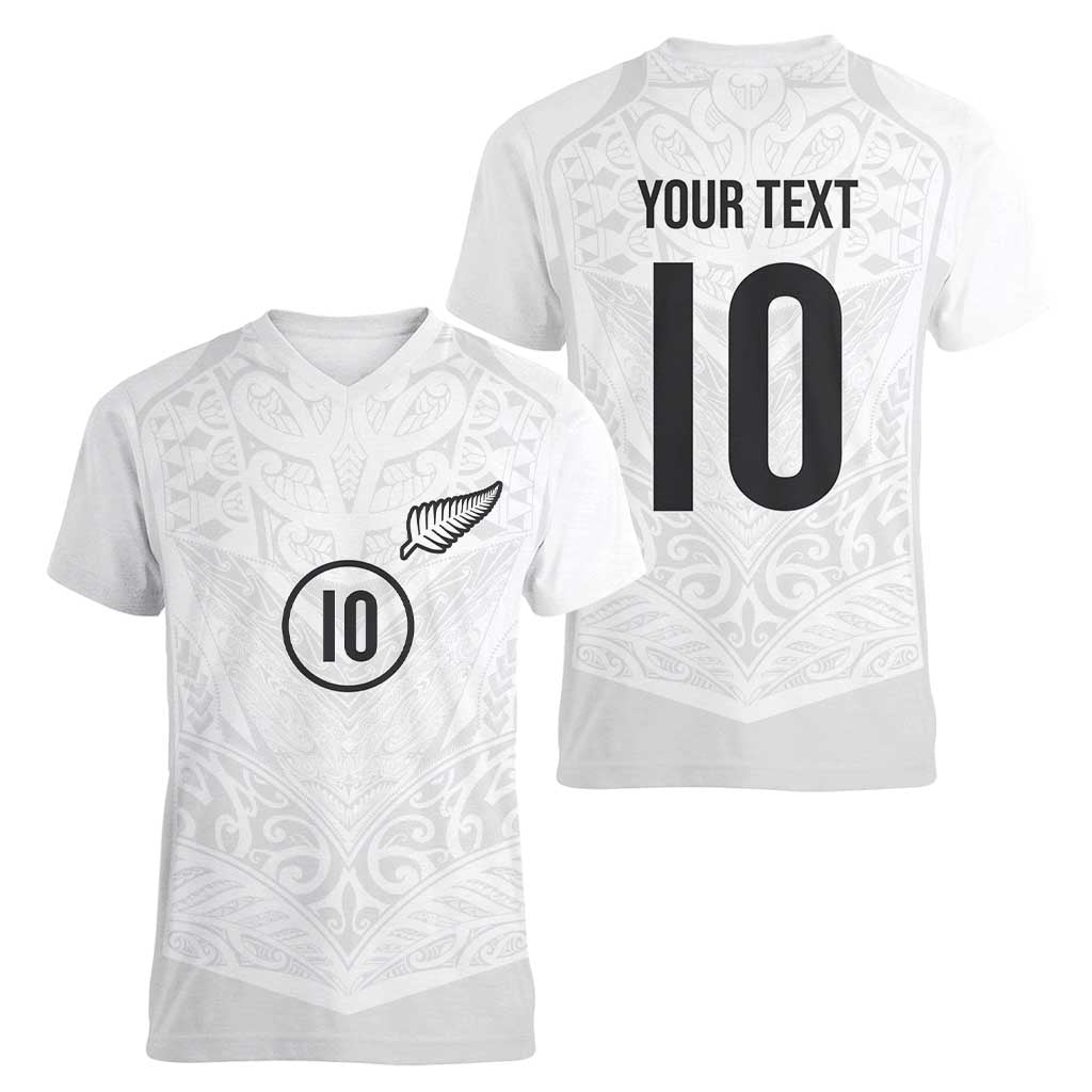 Custom New Zealand Football Women V-Neck T-Shirt The Whites-Sporty T90 Style - Polynesian Pride