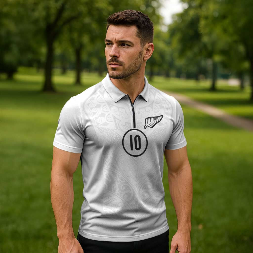 Custom New Zealand Football Zipper Polo Shirt The Whites-Sporty T90 Style - Polynesian Pride