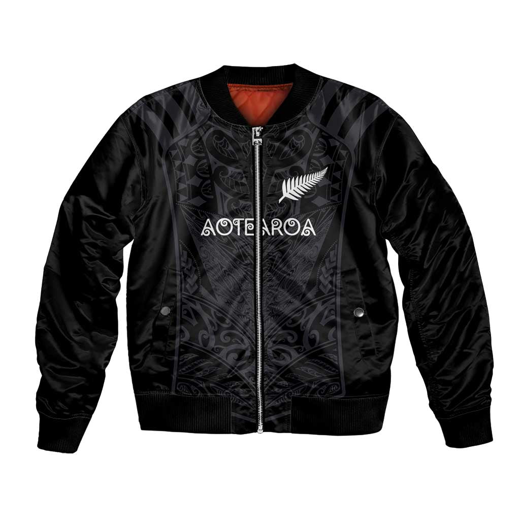 Custom Aotearoa Rugby Bomber Jacket The Blacks-Sporty T90 Style LT03 Unisex Black - Polynesian Pride