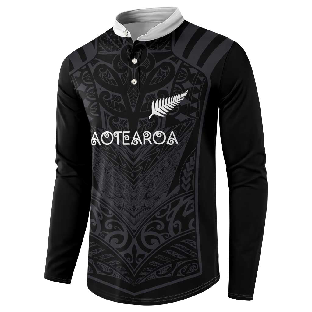 Custom Aotearoa Rugby Button Sweatshirt The Blacks-Sporty T90 Style - Polynesian Pride