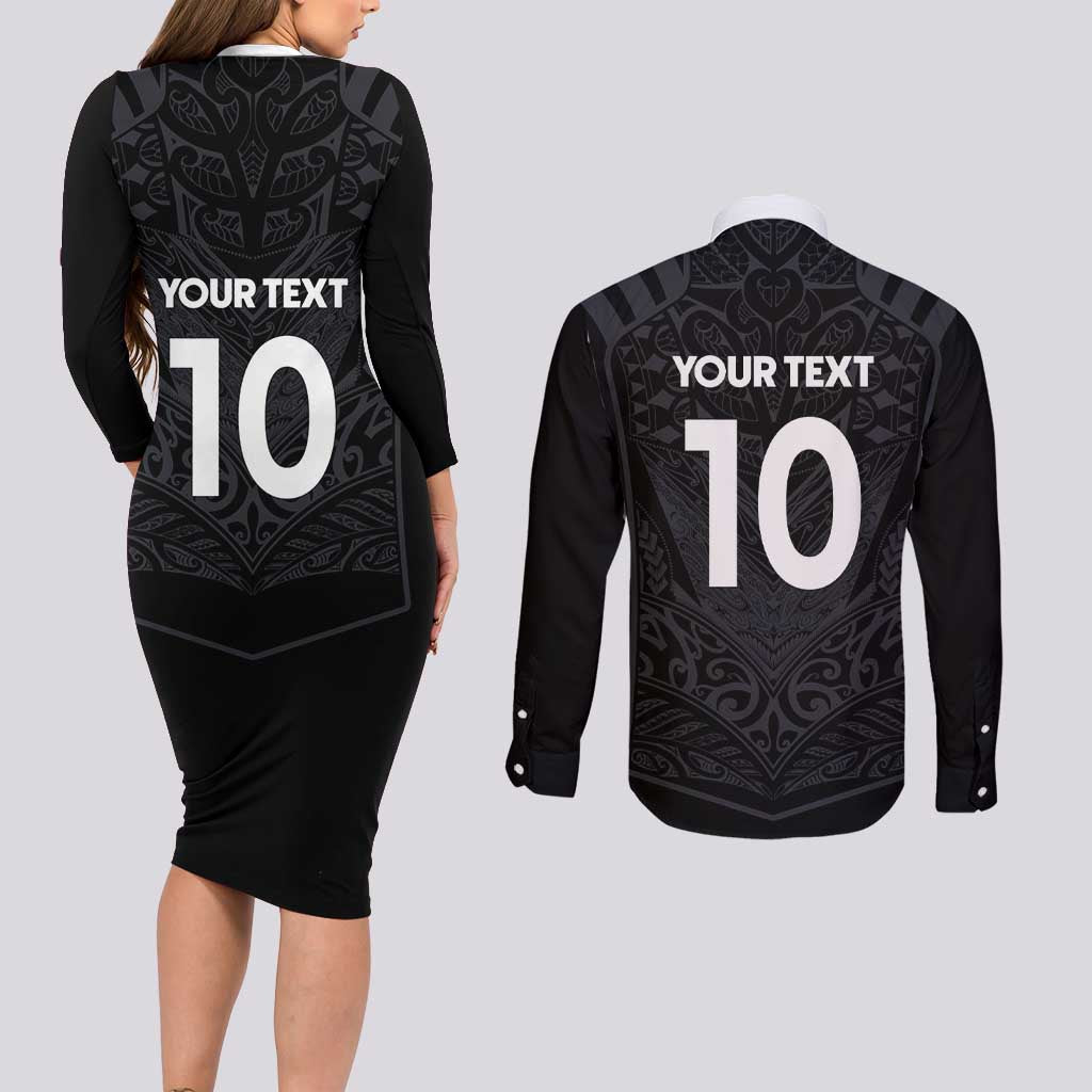 Custom Aotearoa Rugby Couples Matching Long Sleeve Bodycon Dress and Long Sleeve Button Shirt The Blacks-Sporty T90 Style - Polynesian Pride