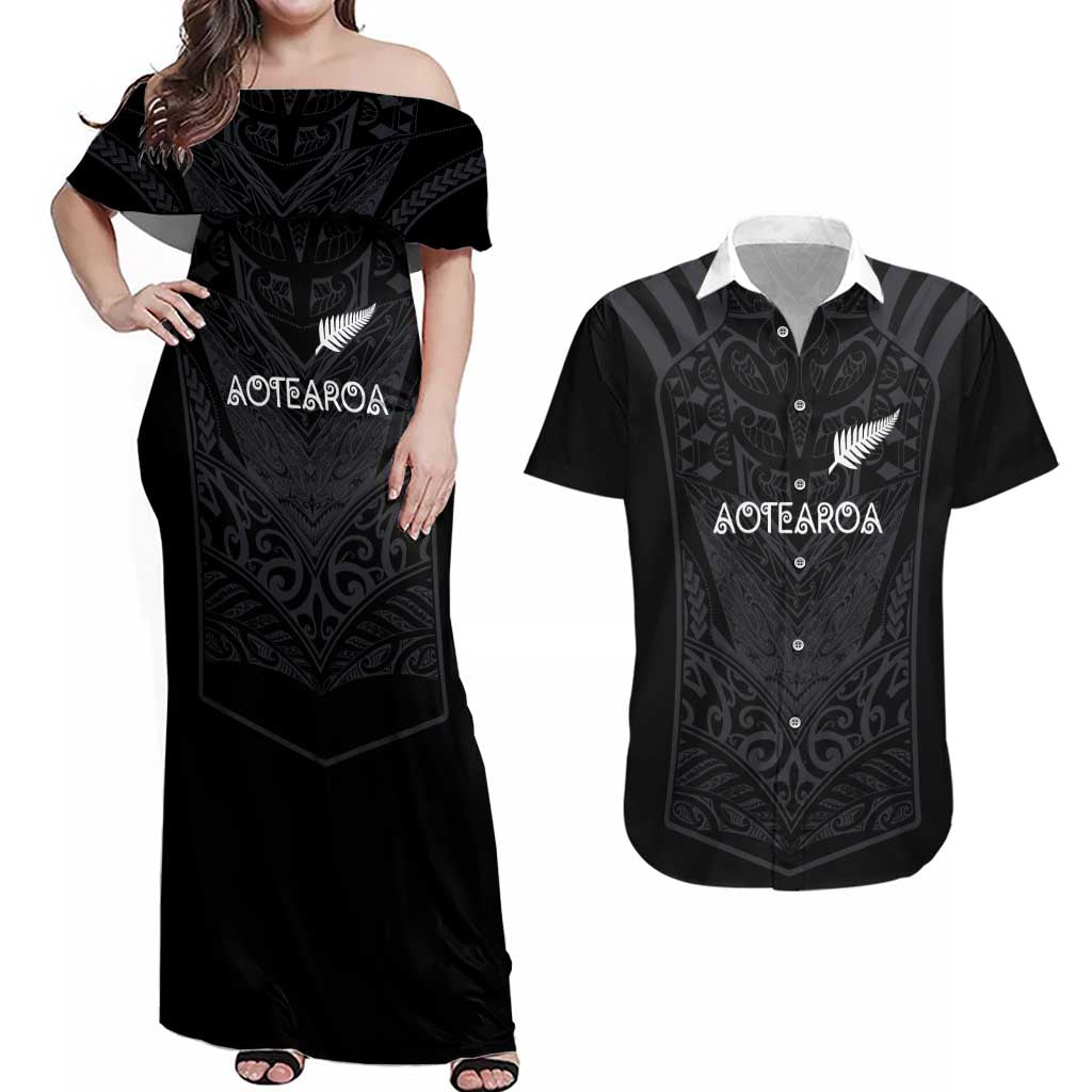 Custom Aotearoa Rugby Couples Matching Off Shoulder Maxi Dress and Hawaiian Shirt The Blacks-Sporty T90 Style - Polynesian Pride