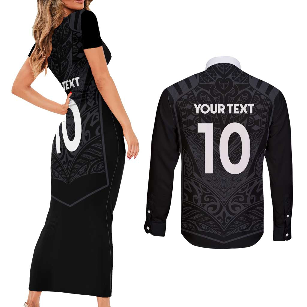 Custom Aotearoa Rugby Couples Matching Short Sleeve Bodycon Dress and Long Sleeve Button Shirt The Blacks-Sporty T90 Style - Polynesian Pride