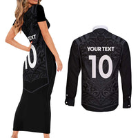 Custom Aotearoa Rugby Couples Matching Short Sleeve Bodycon Dress and Long Sleeve Button Shirt The Blacks-Sporty T90 Style - Polynesian Pride