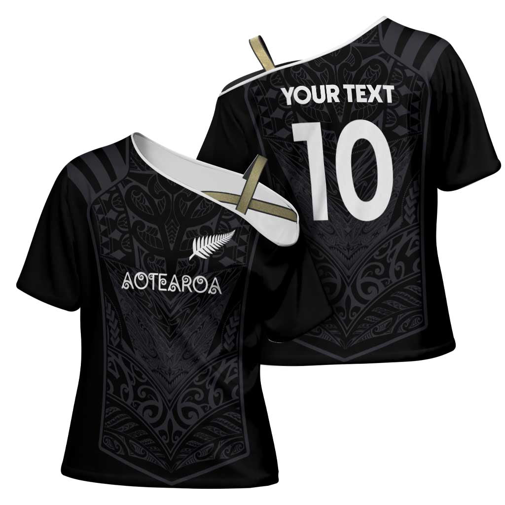 Custom Aotearoa Rugby Cross Shoulder Shirt The Blacks-Sporty T90 Style - Polynesian Pride