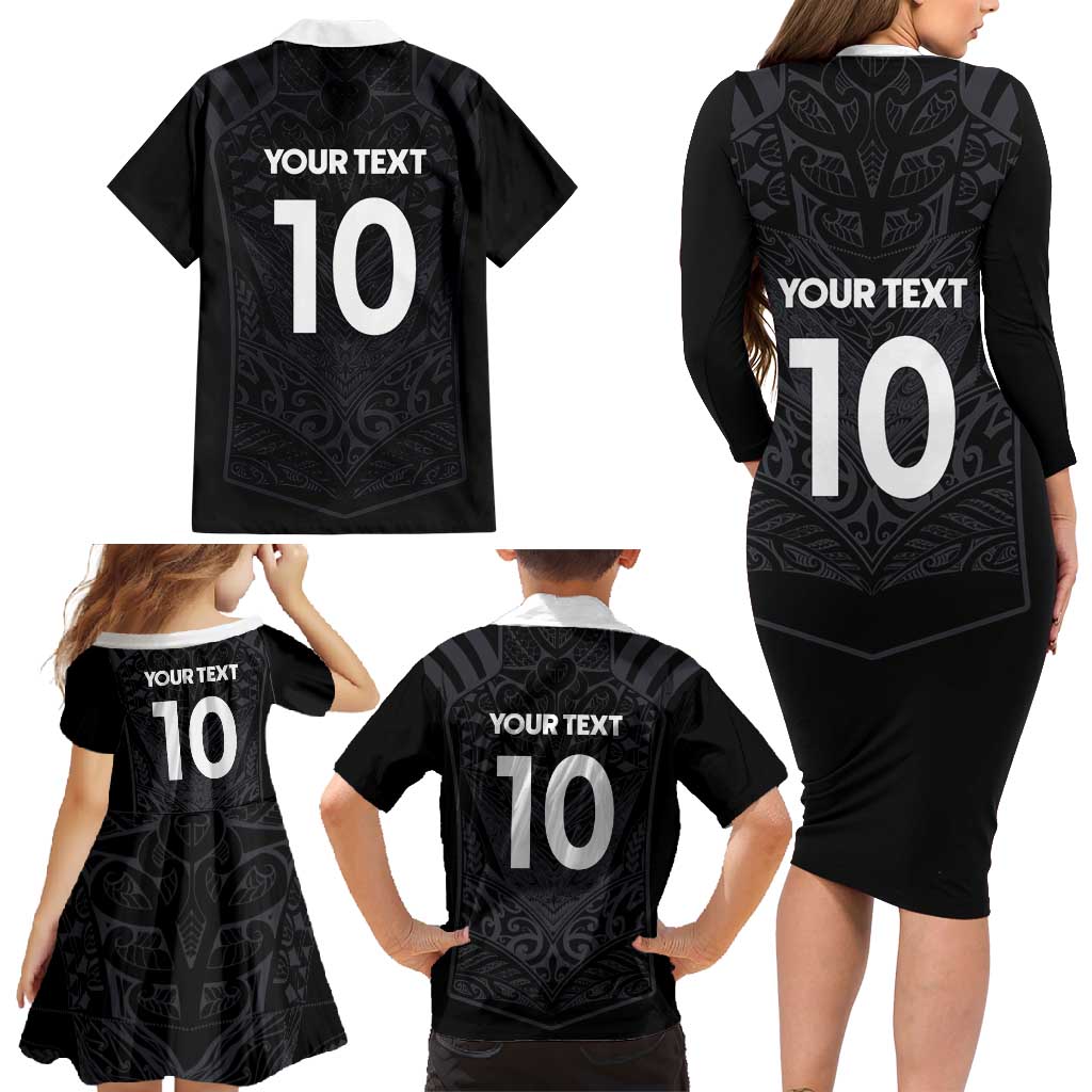 Custom Aotearoa Rugby Family Matching Long Sleeve Bodycon Dress and Hawaiian Shirt The Blacks-Sporty T90 Style - Polynesian Pride