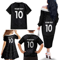 Custom Aotearoa Rugby Family Matching Off The Shoulder Long Sleeve Dress and Hawaiian Shirt The Blacks-Sporty T90 Style - Polynesian Pride