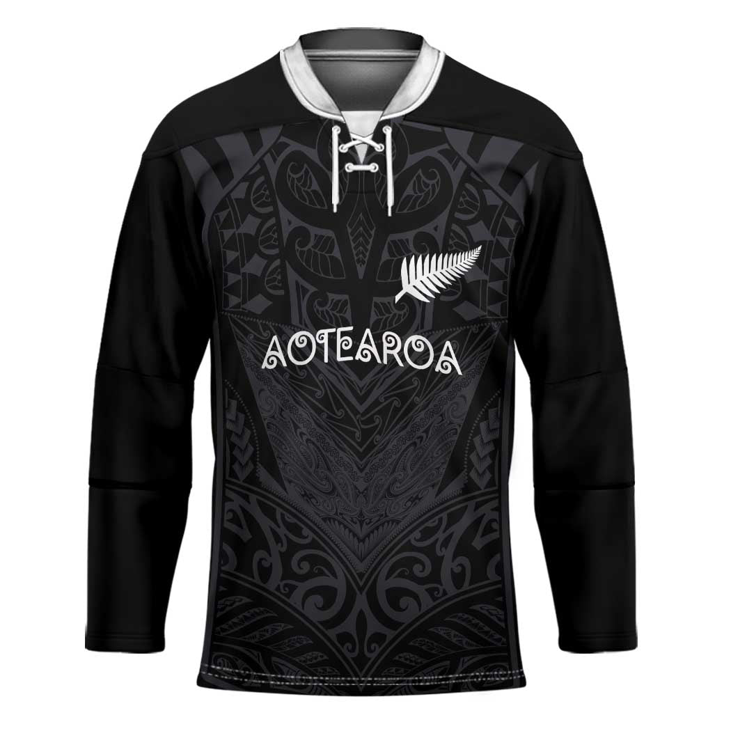Custom Aotearoa Rugby Hockey Jersey The Blacks-Sporty T90 Style LT03 Unisex Black - Polynesian Pride