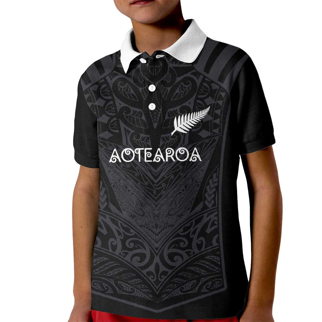 Custom Aotearoa Rugby Kid Polo Shirt The Blacks-Sporty T90 Style LT03 Kid Black - Polynesian Pride