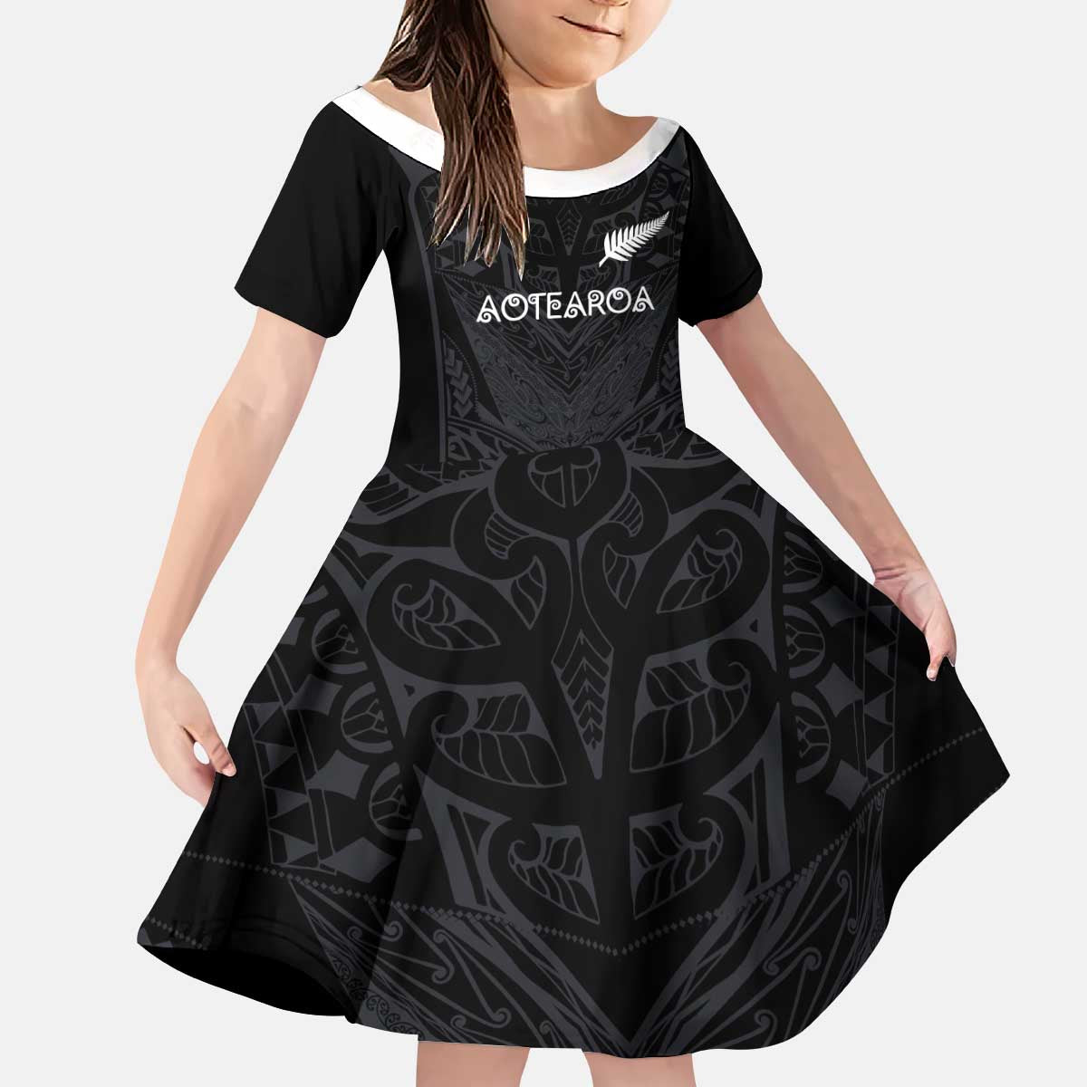 Custom Aotearoa Rugby Kid Short Sleeve Dress The Blacks-Sporty T90 Style LT03 KID Black - Polynesian Pride