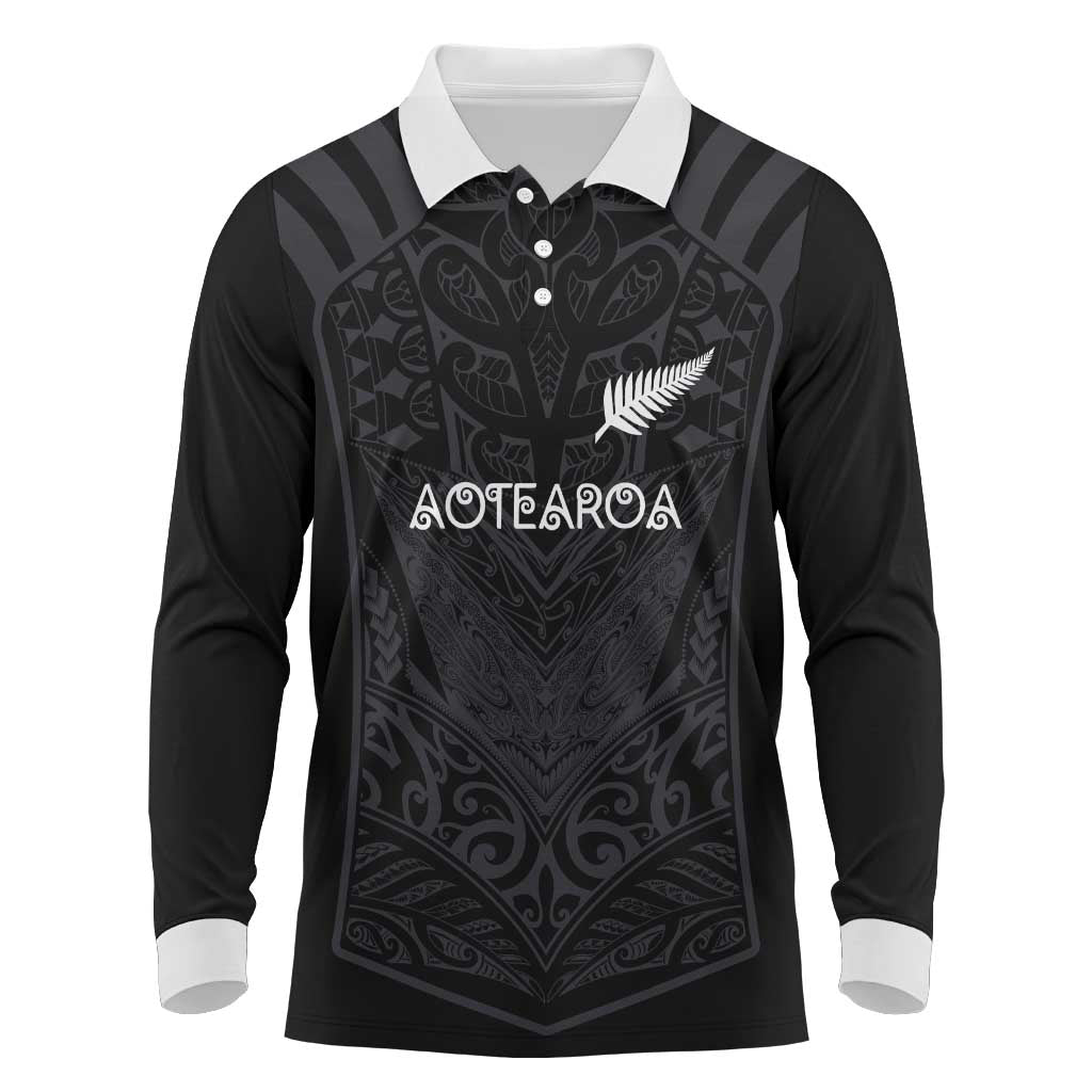 Custom Aotearoa Rugby Long Sleeve Polo Shirt The Blacks-Sporty T90 Style - Polynesian Pride